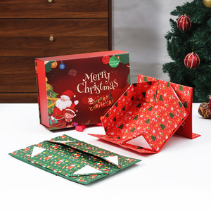 EVERWIN Merry <b>Christmas</b> Rigid Paperboard Gift <b>Box</b> with Ribbon Red Green Holiday Design Four Color Printing Recyclable Packaging - Product Image 3