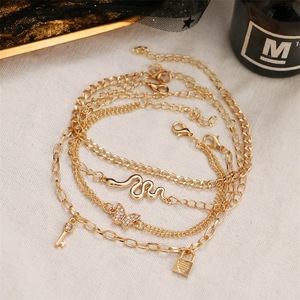 4 Pcs/Set New Retro Simple Design Plaqué Or Serpent papillon Cheville Serrure Décorer Cheville Femme Bijoux de Mode - Product Image 3