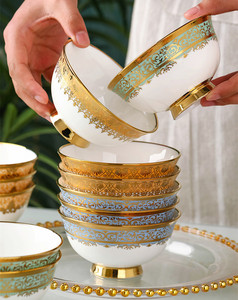 Vaisselle de luxe pour hôtel, bol en porcelaine personnalisé, 4,5 pouces, bord doré, céramique vernissée, bols à riz pour le service - Product Image 6