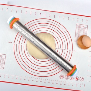 Adjustable <b>Rolling</b> Pin Removable Ring Dough <b>Mat</b> Dough Roller Stainless SteelSilicone Kneading <b>Mat</b> Non-Stick Silicone - Product Image 1