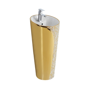 Ensemble WC et lavabo sur pied en céramique sanitaire de luxe moderne plaqué or - Product Image 3