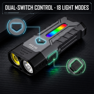 Lampe torche EDC WOSEN à double faisceau 4 en 1, laser vert 395nm UV, stroboscope rouge, lumière de travail COB magnétique RGB, 18 modes, lampe torche LED pour le camping - Product Image 4