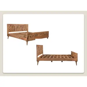 Мебель для спальни из цельного дерева, тростника, двуспальная кровать, Королевский размер, натуральный плетеный шезлонг из ротанга