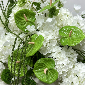 Natural White Hydrangea Green Anthurium Silk Handmade Floral Arrangement for Wedding Chinese New Year & Christmas Banquet <b>Decor</b> - Product Image 2