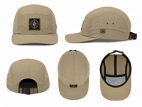 Gorra de béisbol de 5 paneles con tela de secado rápido, parche de brújula y forma de camper para minoristas de aventuras, etiqueta personalizada, para todas las estaciones.