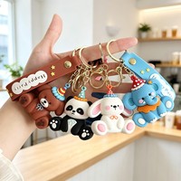 Llavero de Goma con Diseño de Animales de Dibujos Animados, Panda, Conejo, Elefante, Perro, Colgante para Mochila Escolar, Recuerdo de Fiesta, Regalo Promocional