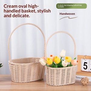 Purely Handmade Shandong Casual Oval High Handle Rattan Woven Food <strong>Baskets</strong> <strong>for</strong> Bridesmaid Handheld <strong>Flower</strong> Holiday Gift - Product Image 2