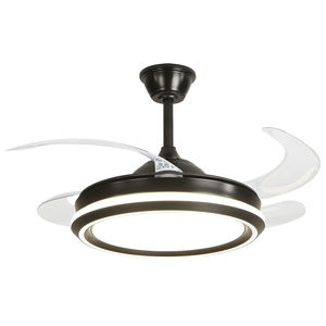 Ventilador de Techo Moderno con Luz LED Retráctil Invisible, Color Negro, con Control Remoto para Sala de Estar y Dormitorio - Product Image 1