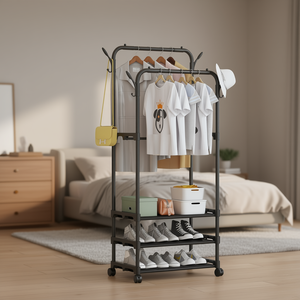 Appendiabiti in Metallo a Tre Livelli, Guardaroba Portatile da Terra, Design Minimalista con Scarpiera Integrata - Product Image 2