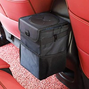 Car Trash Can with Lid Car Trash Bag with Storage Pockets Car Garbage Bin
