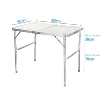 Table de camping d'extérieur, table de pique-nique, argentée, légère, réglable en hauteur, pieds pliables