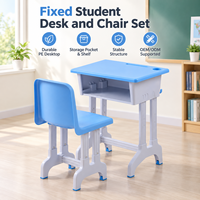 Ensemble bureau et chaise pour étudiant à hauteur fixe, mobilier scolaire, table d'étude avec étagère de rangement pour salle de classe et étude à domicile