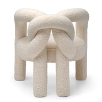 Fauteuil contemporain en tissu Teddy avec structure en fer et design à nœuds bouclés - Chaise de salle à manger pour la maison, le bureau et l'appartement