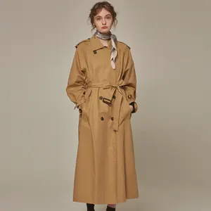 2023 China supplier wholesale best quality fashion khaki women windbreaker ladies long jacket trench coat women