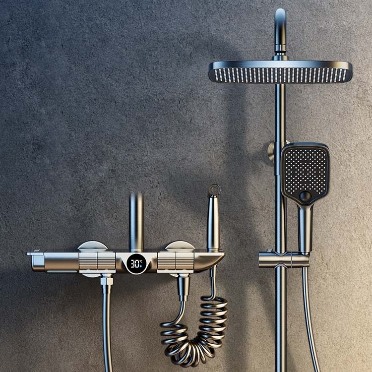 Настенный смеситель для душа, матовый черный душ с отображением температуры для ванной комнаты, 2022