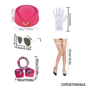 PESENAR Rose Stewardess Cosplay Set Abzeichen, Hut, weiße Handschuhe, Sonnenbrille, Schal, Themenparty-Outfit - Product Image 2
