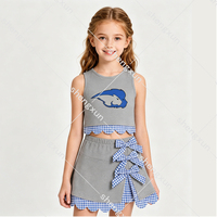 Custom teamlogo meisjes 2-delige outfit, mouwloos cropped tanktop, geruite strikrok set, kinder cheerleading stijl, casual kledingset