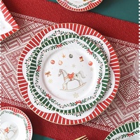Set Peralatan Makan Keramik Beruang Teddy Natal Prancis, Set Piring, Mangkuk & Cangkir untuk Hiasan Meja Perayaan.