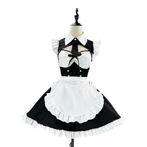 Lolita Maid Dress Black White Tie Apron Cosplay Costume Performance Wear for Women - Product Image 5