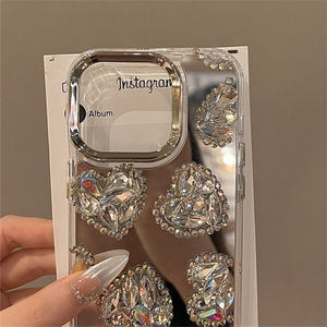 Luxus 3D Liebe Herz Sparkle <span class=keywords><strong>Glitter</strong></span> Strass Spiegel Handy hülle für iPhone 16 15 14 Pro Max Mädchen Frauen Handy hülle - Product Image 5