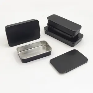 Cajas de latas de embalaje de metal negro mate con logotipo impreso personalizado para tarro de contenedor rectangular para té Matcha Suelto