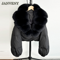 JANVENY 2025 – Nouvelle Doudoune Courte Femme en Véritable Fourrure de Renard, Chaude et Épaisse, 90% Duvet de Canard Blanc, Coupe Ample, Imperméable
