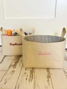 Panier de rangement personnalisé <span class=keywords><strong>en</strong></span> <span class=keywords><strong>toile</strong></span> pour bonbons et jouets, cadeau de baby shower, panier de rangement rayé, paniers cadeaux de Pâques - Product Image 4