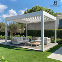 Pavillon de jardin bioclimatique de luxe en aluminium à lames orientables électriques avec capteurs intelligents pour cuisine extérieure, barbecue, terrasse et patio