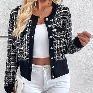 Suéteres cárdigan <span class=keywords><strong>de</strong></span> punto <span class=keywords><strong>de</strong></span> Jacquard <span class=keywords><strong>de</strong></span> manga larga con cuello redondo informal OEM con botones frontales abiertos con decoración bordada <span class=keywords><strong>para</strong></span> invierno - Product Image 1