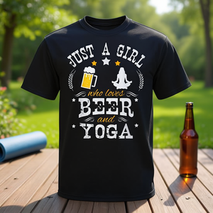 Juste une fille qui aime la bière et le yoga – T-shirt promotionnel amusant pour les amateurs de bière et de yoga - Product Image 3