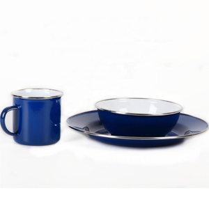 Ensemble d'ustensiles de cuisine et d'assiettes de camping, en émail bleu pur, offre spéciale, - Product Image 2