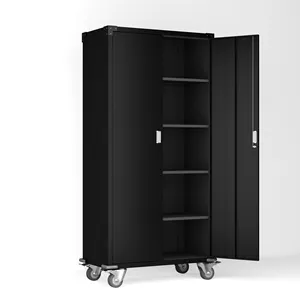 Metal File Storage Cabinet with Door and Shelves, Steel 2 Door Garage Heavy Tool Cabinet With 5 Wheels