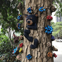 Offres Spéciales résine artisanat gros ours noir étreignant un arbres statue jardin maison ornements décor arbre pendentifs