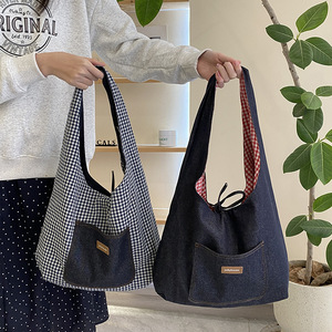 Bolso Tote Urbano Sherwin New Denim de Doble Bolsillo para Mujer, para Todas las Temporadas, Gran Capacidad, Color Sólido, Estilo Minimalista Inglés - Product Image 4