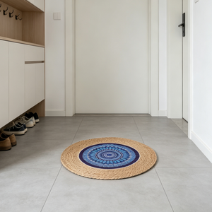 Alfombra Redonda <span class=keywords><strong>de</strong></span> Jacinto <span class=keywords><strong>de</strong></span> Agua con Estampado <span class=keywords><strong>de</strong></span> Mandala, Alfombra Tejida a Mano Ecológica para Sala <span class=keywords><strong>de</strong></span> Estar y Dormitorio - Product Image 5