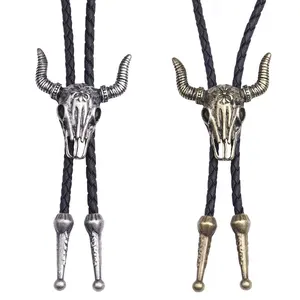 Long collier en cuir avec pendentif en forme de corne de cow-boy, unisexe, style rétro, Europe et amérique, idéal pour les hommes
