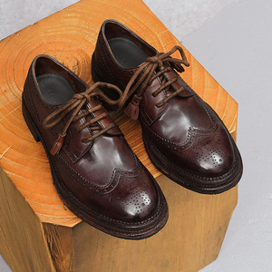 Zapatos de Vestir de Cuero Genuino para <span class=keywords><strong>Hombre</strong></span> con Punta Redonda, de Alta Gama, Hechos a Mano con Suela de Goma Gruesa Goodyear, con Cordones y Diseño Brogue Tallado - Product Image 4