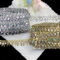Vente chaude 3cm Or Argent Luxe Strass et Cristal Garniture Frange Or Gland Garniture