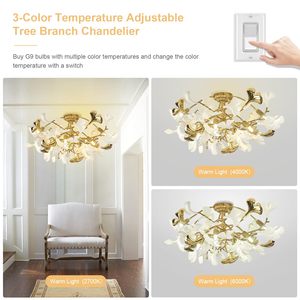 Moderner Ast-Kronleuchter aus Messing mit Keramik-Ginkgoblättern, goldener Kronleuchter, Deckenleuchte für Schlafzimmer, Wohnzimmer, Esszimmer, Küche - Product Image 6