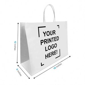 Sacs en papier kraft blanc classiques avec logo personnalisé, impression offset et poignées torsadées 16x6x12 pouces - Product Image 5