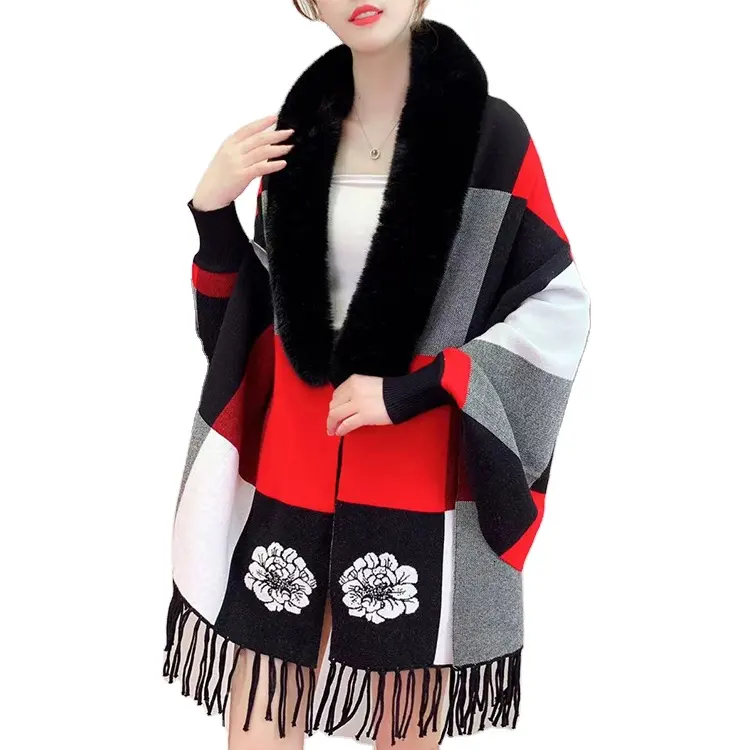 Chal de punto con cuello de lana grande para mujer, nuevo estilo para exteriores con manga de otoño e invierno, venta al por mayor