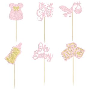 Adornos para Cupcakes 'Oh Baby', Adornos para Cupcakes 'It's Girl' con Purpurina Rosa, Decoraciones para Pastel para Baby Shower, Fiesta de Cumpleaños de Niña - Product Image 3
