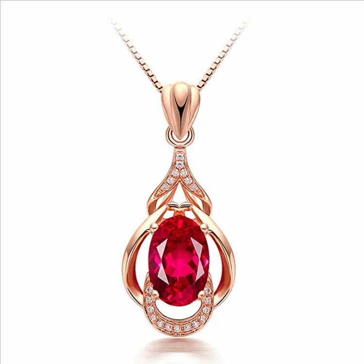 Phụ Kiện Thời Trang Vòng Cổ Ruby Mặt Dây Chuyền Mạ Kim Cương 8K Vòng Cổ Nữ Màu Vàng Hồng