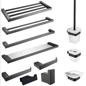 Moderne Roestvrijstalen Matzwarte Eco-Vriendelijke, Gemakkelijk Schoon Badkameraccessoires Set Wandmontage Badhardware Handdoekenset - Product Image 1