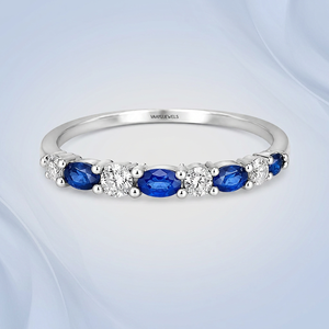 Anillo de Lujo con Zafiro Azul Ovalado y Diamantes Redondos Alternados en Oro de 10K, 14K, 18K, Plata 925 y 935 - Product Image 2