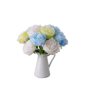 CallaFloral Ramo de Peonías Artificiales Blanco Azul Verde Tela de Pan Tejida Decoración para Bodas y Hogar - Product Image 5