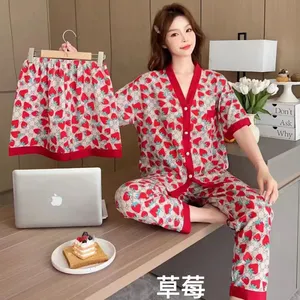 2023 Nieuwste Pyjama Pak Pijamas Mujer Vrouwen Set Super Zachte 3 Ini 1 Piyama Pj Buttonwomens Korte Nachtjapon