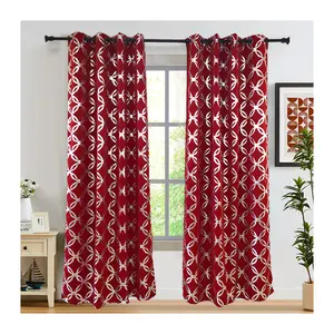 JA 52*63IN Moroccan Metallic Print Energy Efficient Thermal Insulated Curtains Red Blackout Silver Foil for Bedroom Living Room