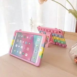 For ipad 10.2 Air New Arrival Reliver Stress Toys Push It Bubble Soft Silicone Case For Ipad 4 5 6 7 8 Rainbow Popped It