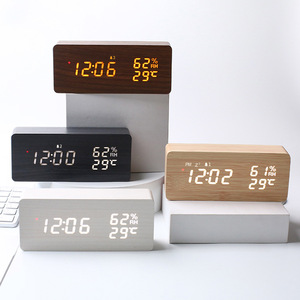 Japanese Smart Radio Controlled Clock Led Wooden Digital Temperature Humidity Display Rectangular Desk Clock - Product Image 2